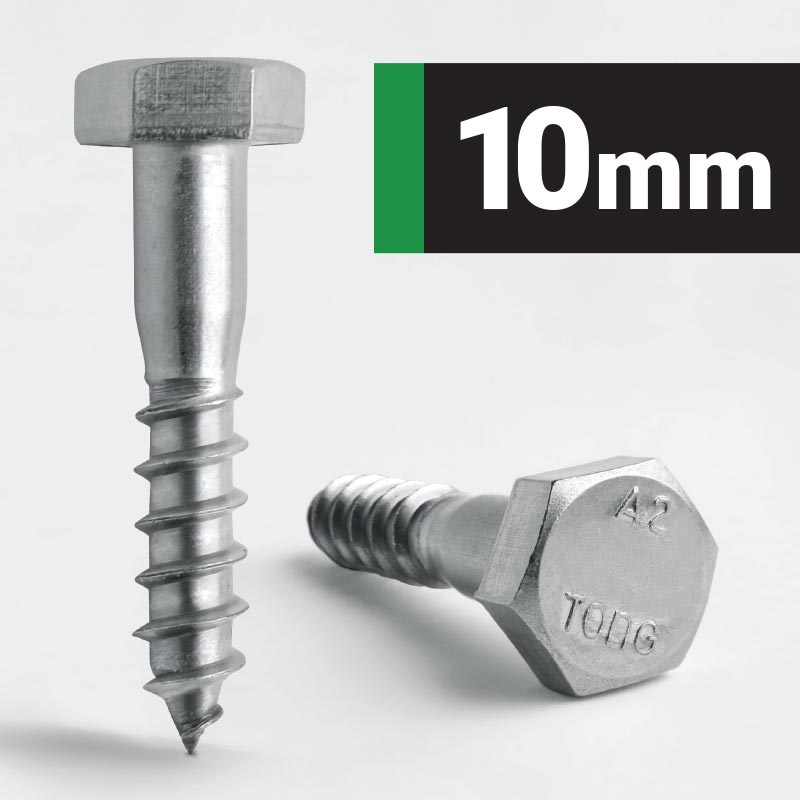 10mm-Hexagon-Coach-Screws-Bolts-DIN-571-A2-Stainless Steel