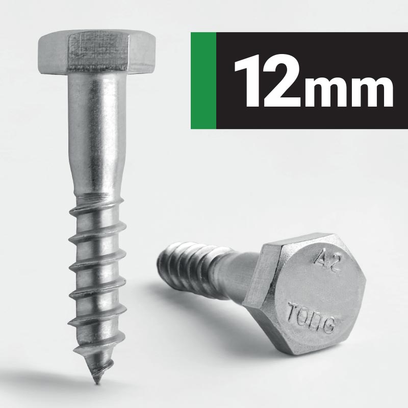 12mm-Hexagon-Coach-Screws-Bolts-DIN-571-A2-Stainless Steel