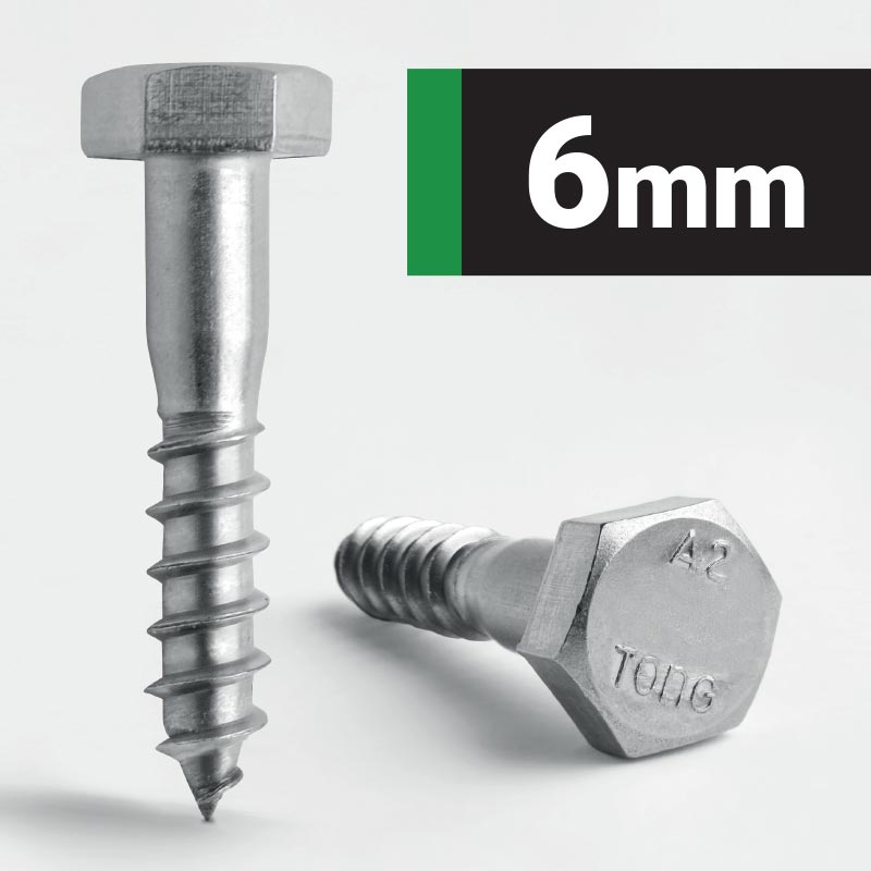 6mm-Hexagon-Coach-Screws-Bolts-DIN-571-A2-Stainless Steel