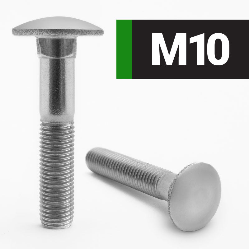 M10 Carriage Bolts Part Thread - Stainless Steel