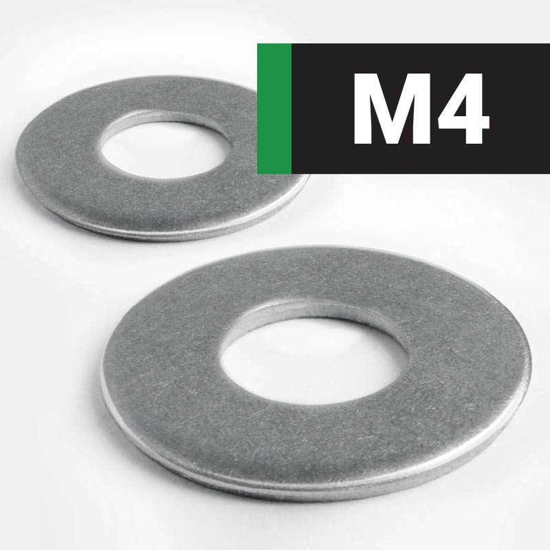 M4 Penny Washers, available in different 'M' sizes and various outside diameters. The thickness penny washers are the same, 1.5mm (approx).