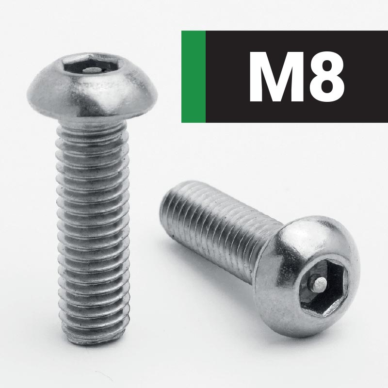 M8 Socket Button + Pin Security Screws - A2 Stainless Steel