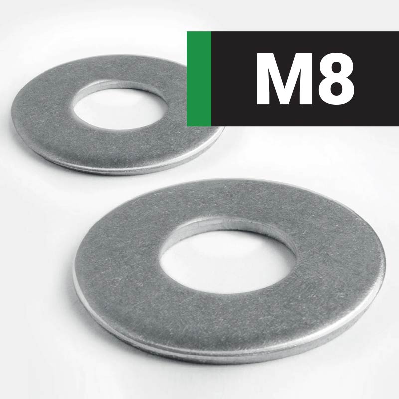 M8 Penny Washers, available in different 'M' sizes and various outside diameters. The thickness penny washers are the same, 1.5mm (approx).