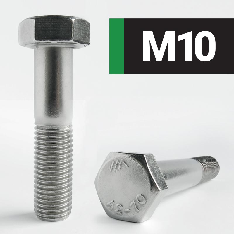 M10 Hexagon Head Bolt DIN 931 - A2 Stainless Steel