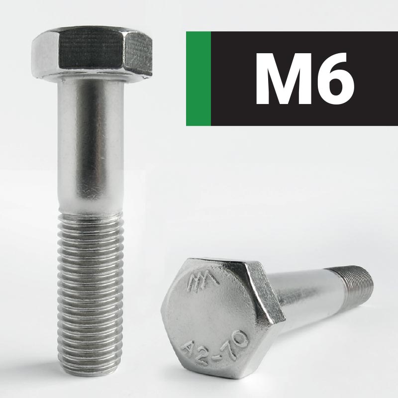 M6 Hexagon Head Bolt DIN 931 - A2 Stainless Steel