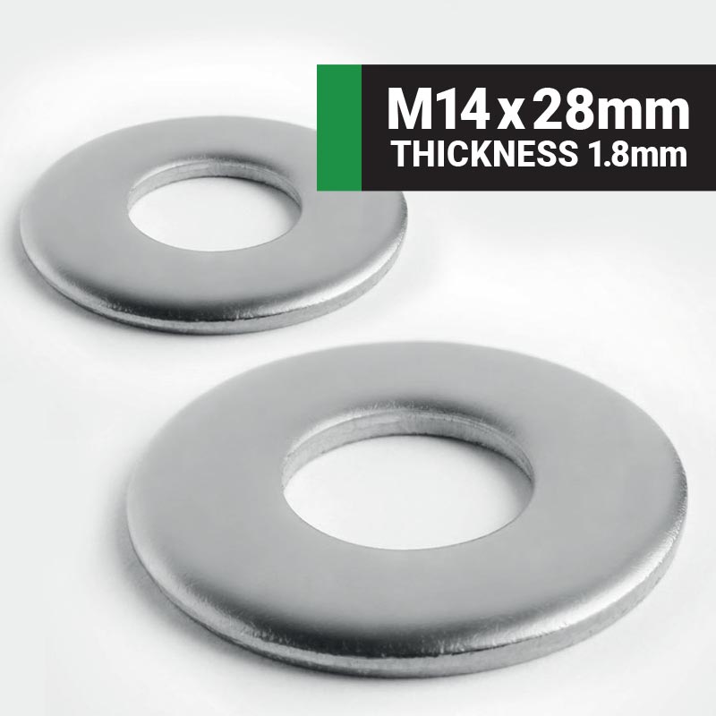 M14 x 28 Form B flat washer (Thickness 1.8mm) BS4320 - A2 stainless steel