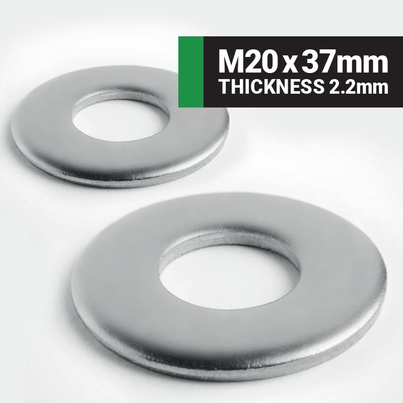 M20 x 37mm Form B flat washer (Thickness 2.2mm) BS4320 - A2 stainless steel