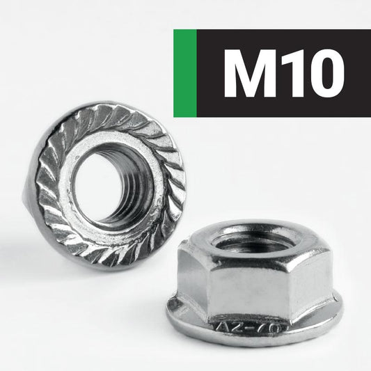 M10 HEXAGON SERRATED FLANGE NUT (A2 STAINLESS STEEL) DIN 6923 - Box of 100