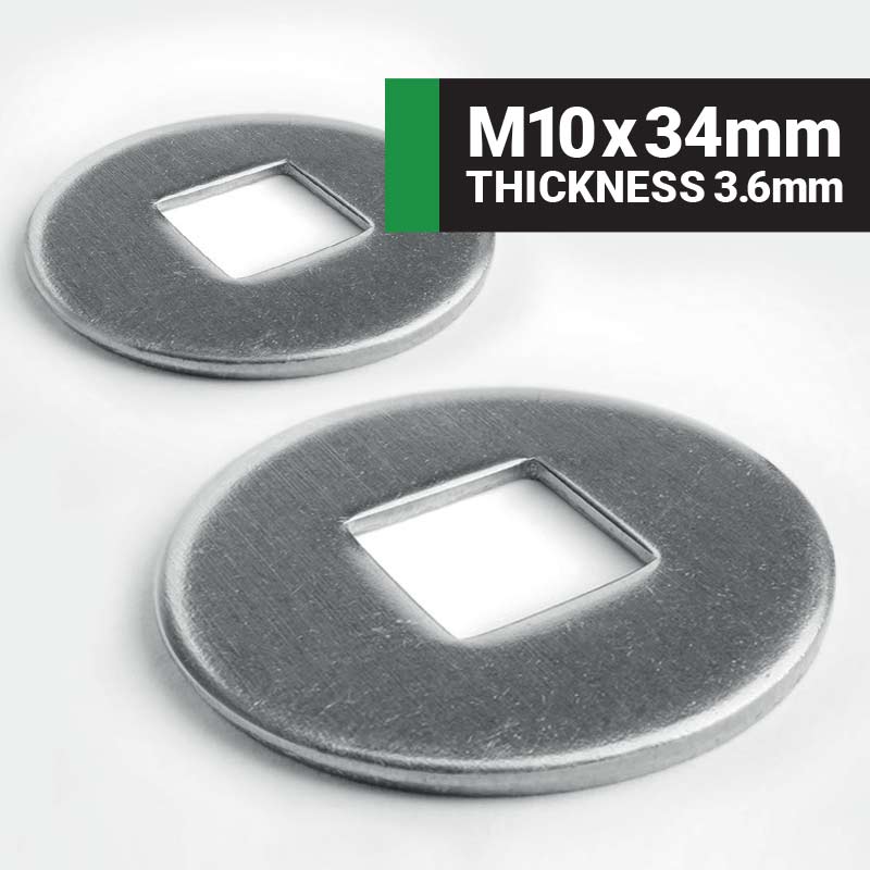 M10 x 34mm Wood Construction Square Hole Flat Washer (Thickness 3.6mm) DIN440V - A2 stainless steel