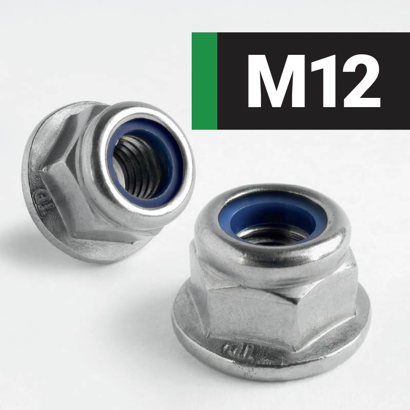 M12 NYLON INSERT NON-SERRATED FLANGE NUT (A2 STAINLESS STEEL) DIN 6926 - Box of 100