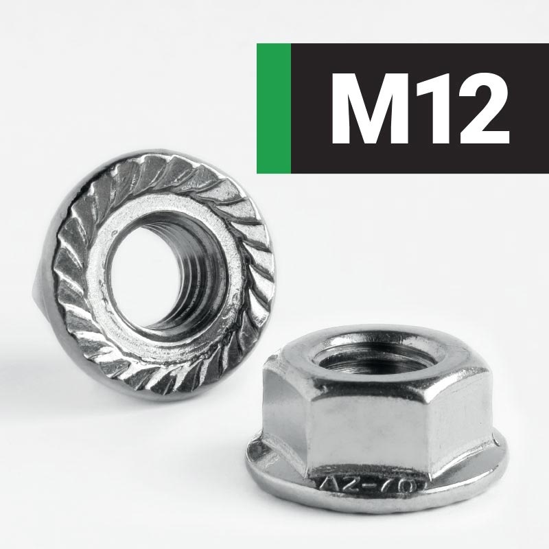 M12 HEXAGON SERRATED FLANGE NUT (A2 STAINLESS STEEL) DIN 6923 - Box of 100