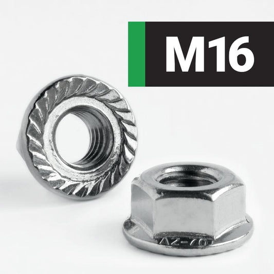 M16 HEXAGON SERRATED FLANGE NUT (A2 STAINLESS STEEL) DIN 6923 - Box of 50