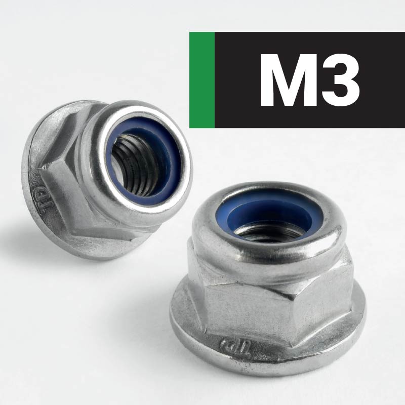 M3 NYLON INSERT NON-SERRATED FLANGE NUT (A2 STAINLESS STEEL) DIN 6926 - Box of 500