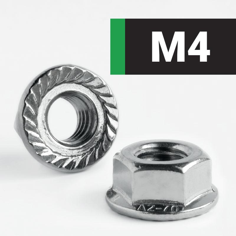 M4 HEXAGON SERRATED FLANGE NUT (A2 STAINLESS STEEL) DIN 6923 - Box of 500