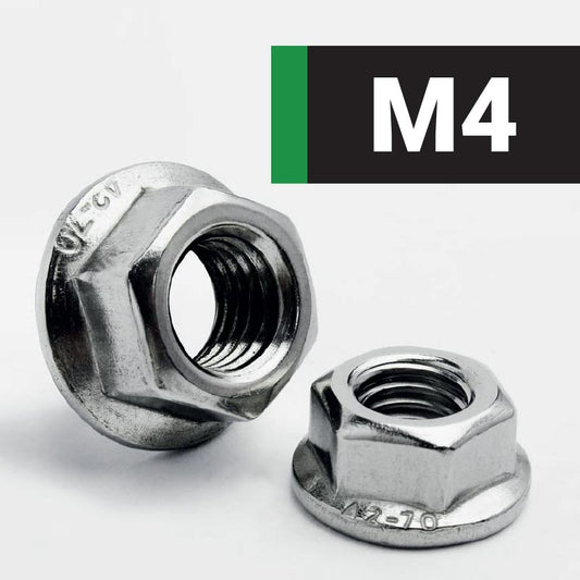 M4 HEXAGON FLANGE NUT NO-SERRATION (A2 STAINLESS STEEL) DIN 6923