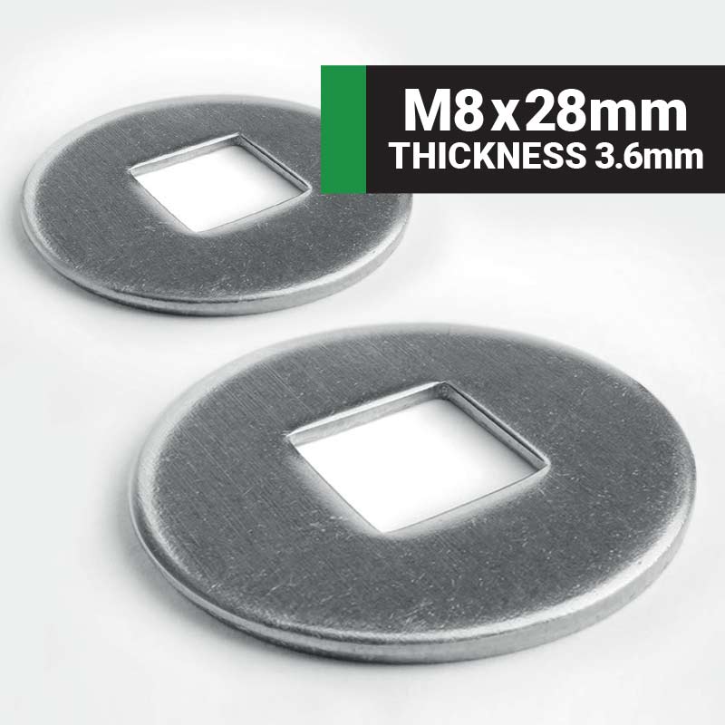 M8 x 28mm Wood Construction Square Hole Flat Washer (Thickness 3.6mm) DIN440V - A2 stainless steel